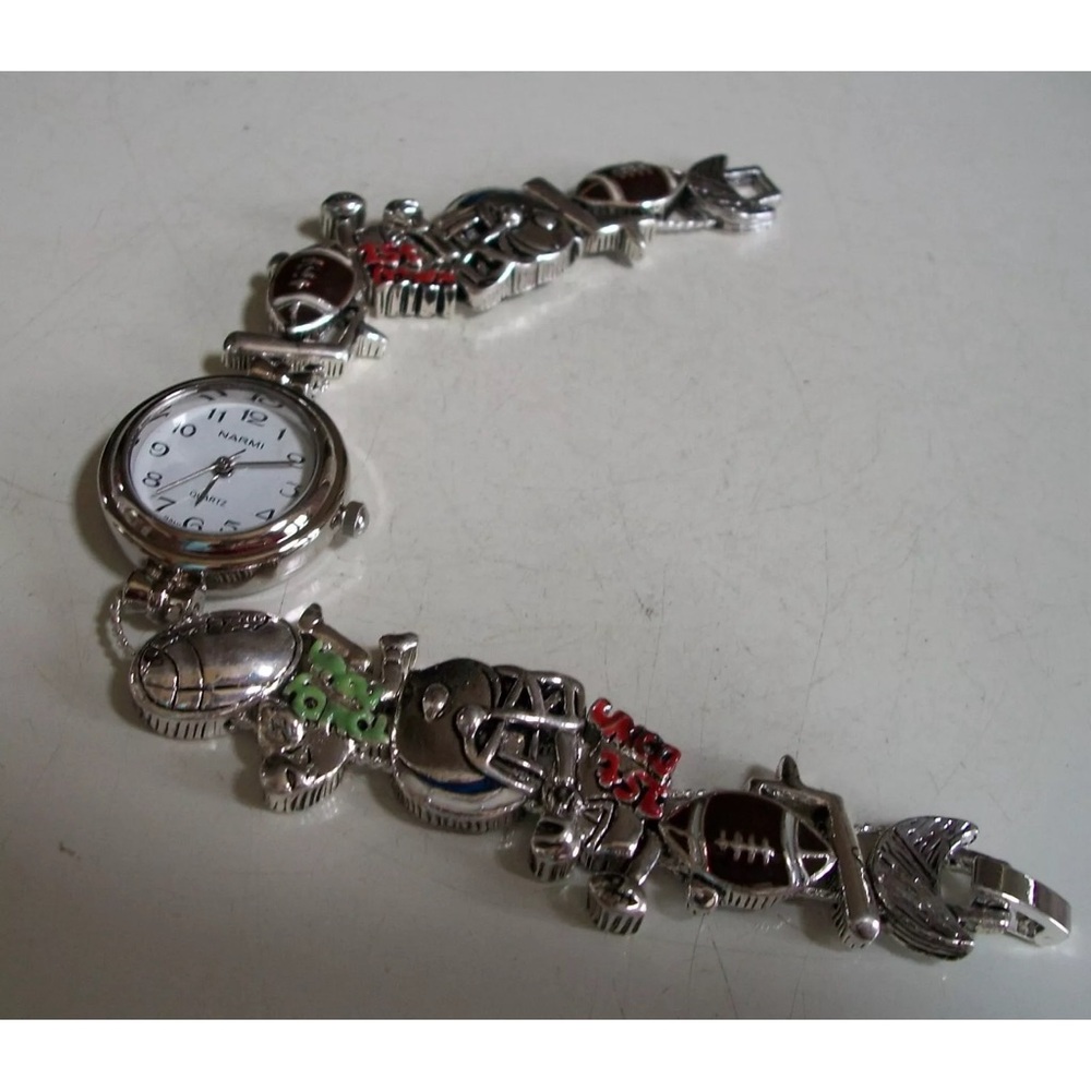 Women’s silver finish football fashion casual fun watch